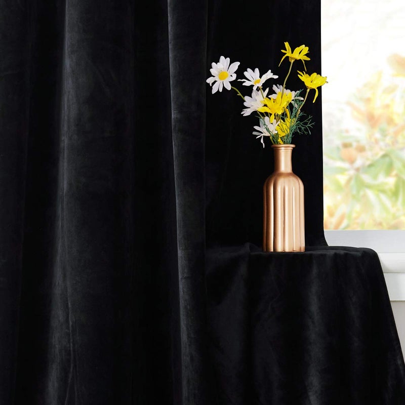 StangH Blackout Velvet Curtains for Bedroom - Super Soft Smooth Soundproof Velvet Drapes with Grommet Heat & Noise Reducing Window Covering for Study Room/Loft, W52 x L63, Black, 2 Pcs - Image 4